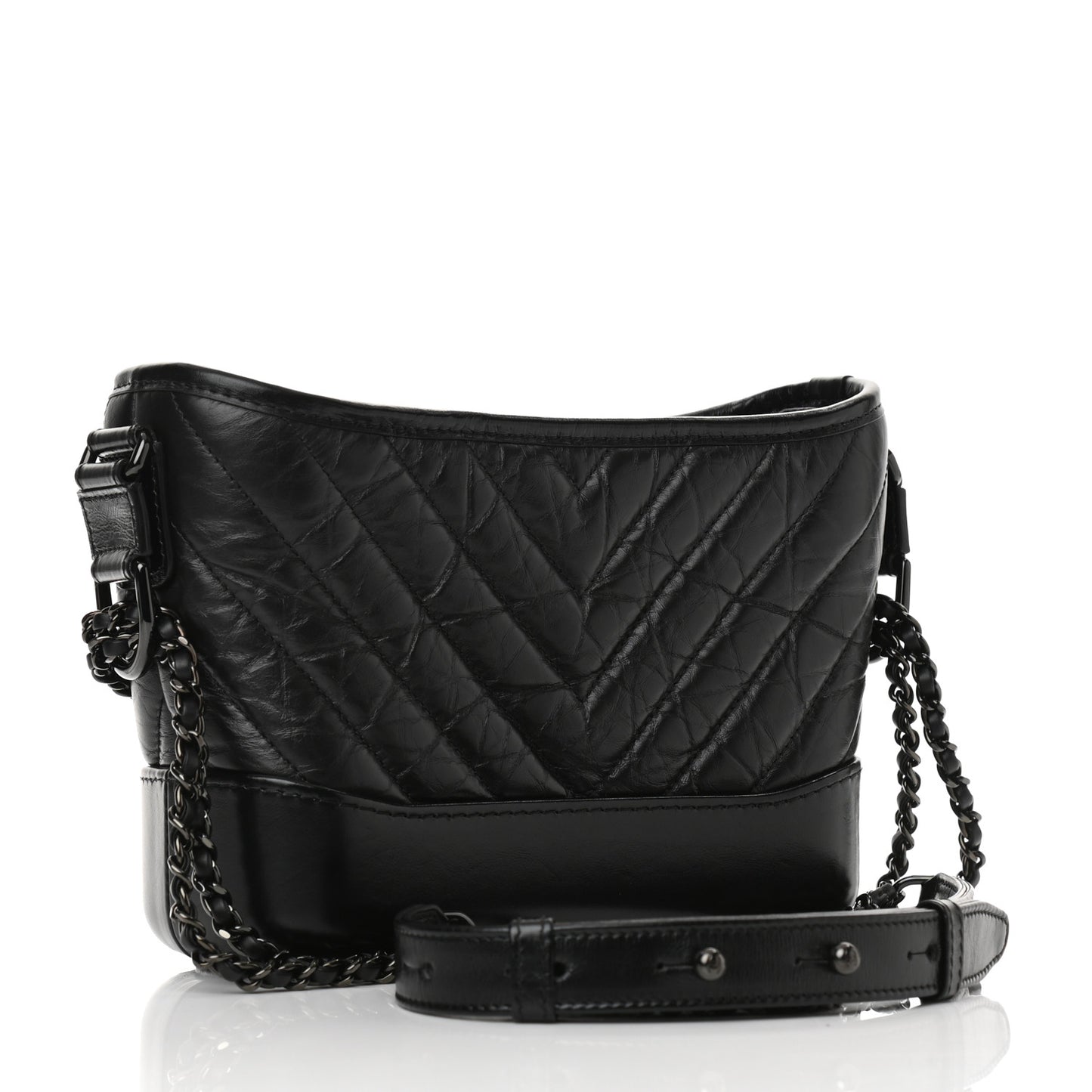 Aged Calfskin Chevron Quilted Small Gabrielle Hobo So Black