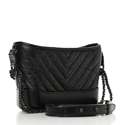 Chanel Aged Calfskin Chevron Quilted Small Gabrielle Hobo So Black 3 of 9