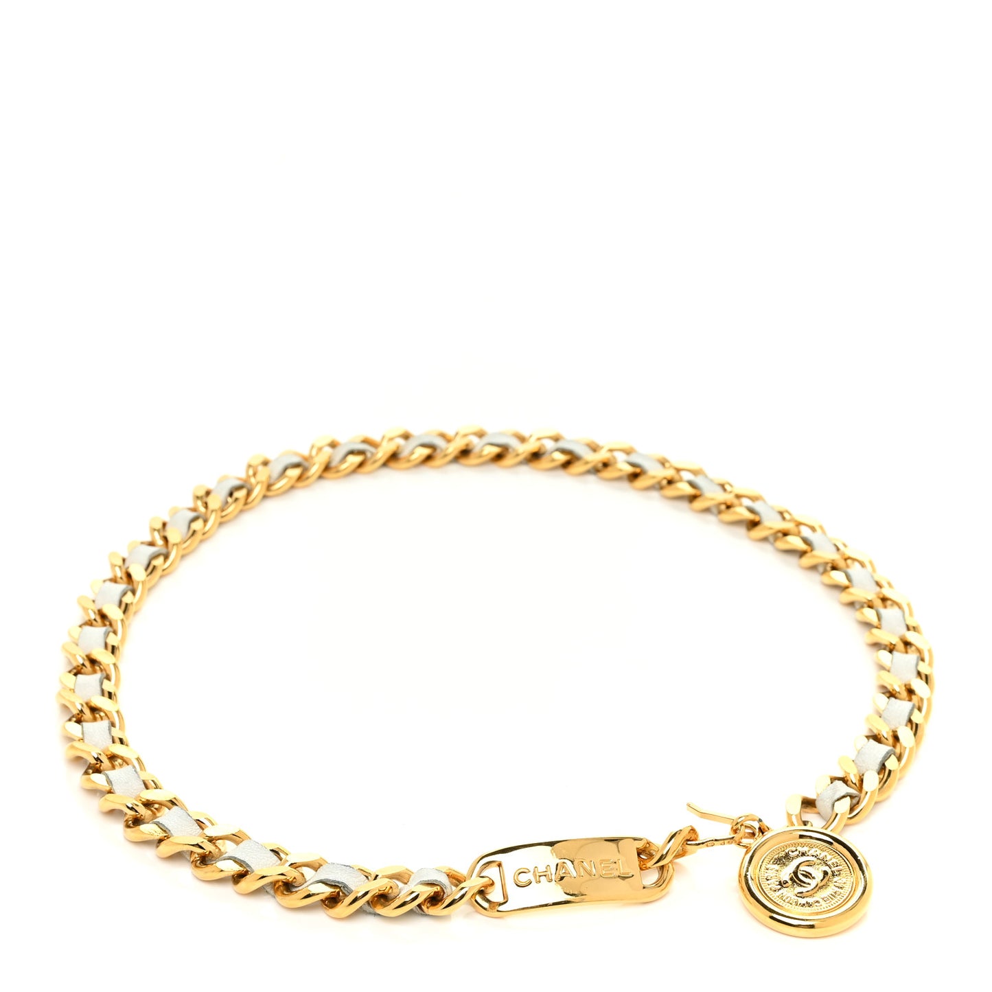 Lambskin CC Medallion Chain Belt White Gold