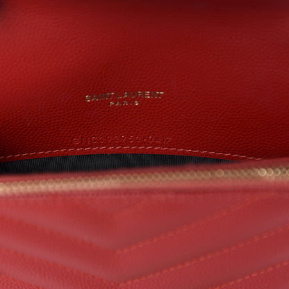 Saint Laurent Grain De Poudre Matelasse Chevron Monogram Envelope Chain Wallet New Red 9 of 11