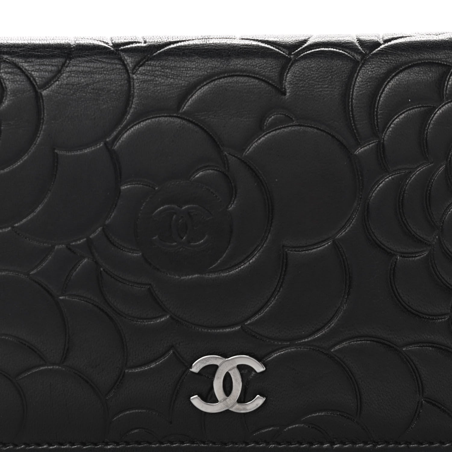 Chanel Lambskin Camellia Embossed Yen Wallet Black 9 of 11