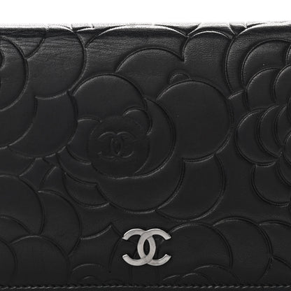 Chanel Lambskin Camellia Embossed Yen Wallet Black 9 of 11
