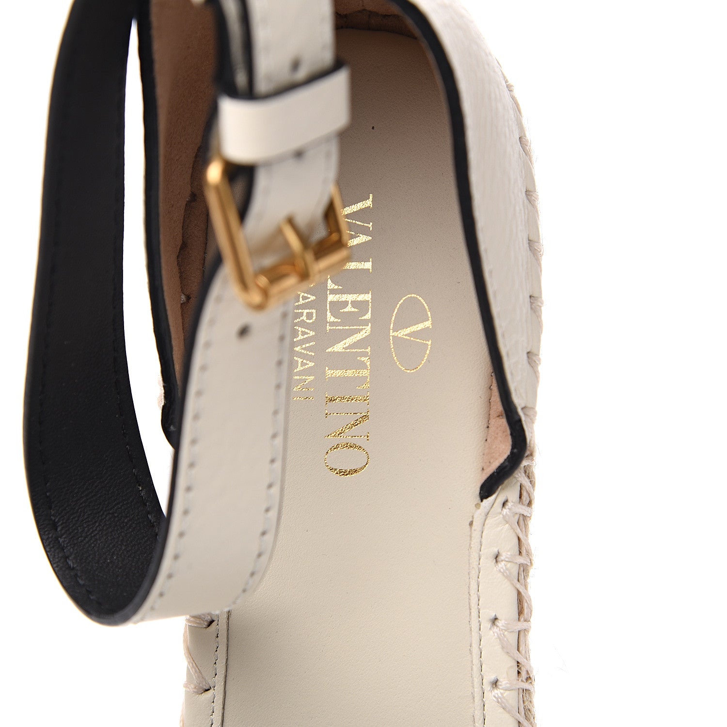 Valentino Garavani Grained Calfskin VLogo Ankle Wrap Espadrille Wedges 41 Light Ivory 7 of 8