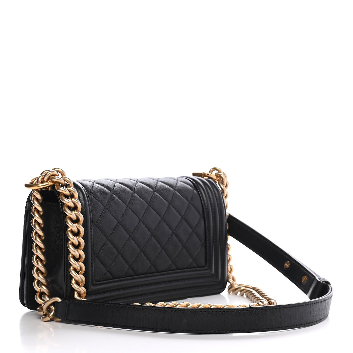 Calfskin Quilted Small Boy Flap Black