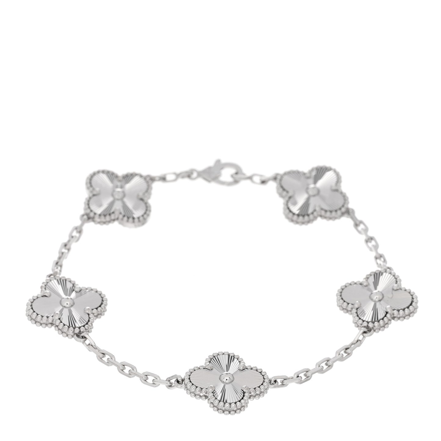 18K White Gold 5 Motifs Guilloche Vintage Alhambra Bracelet