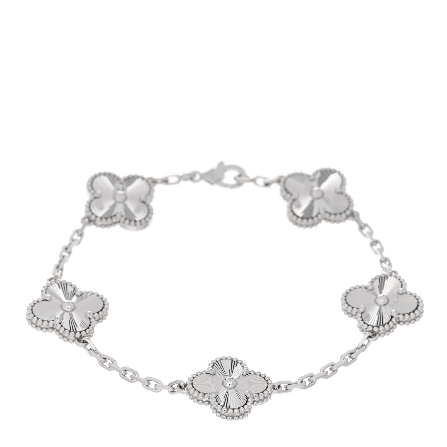 Van Cleef & Arpels 18K White Gold 5 Motifs Guilloche Vintage Alhambra Bracelet 1 of 5