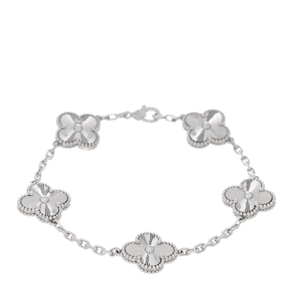 Van Cleef & Arpels 18K White Gold 5 Motifs Guilloche Vintage Alhambra Bracelet 1 of 5