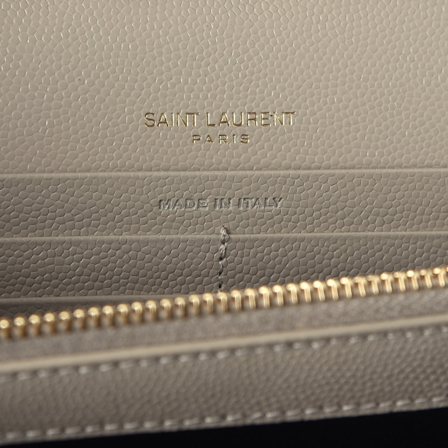 Saint Laurent Grain De Poudre Matelasse Chevron Monogram Chain Wallet Sea Salt 6 of 8
