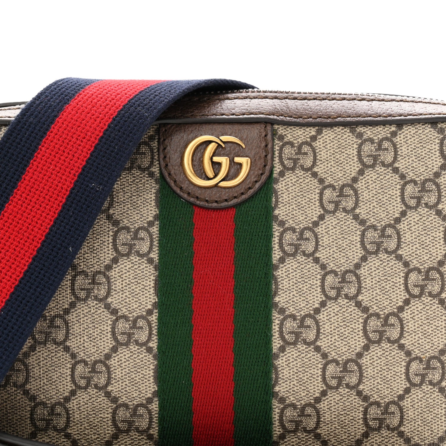 Gucci GG Supreme Monogram Textured Dollar Calfskin Web Ophidia Wristlet Shoulder Bag Beige Ebony New Acero 8 of 10