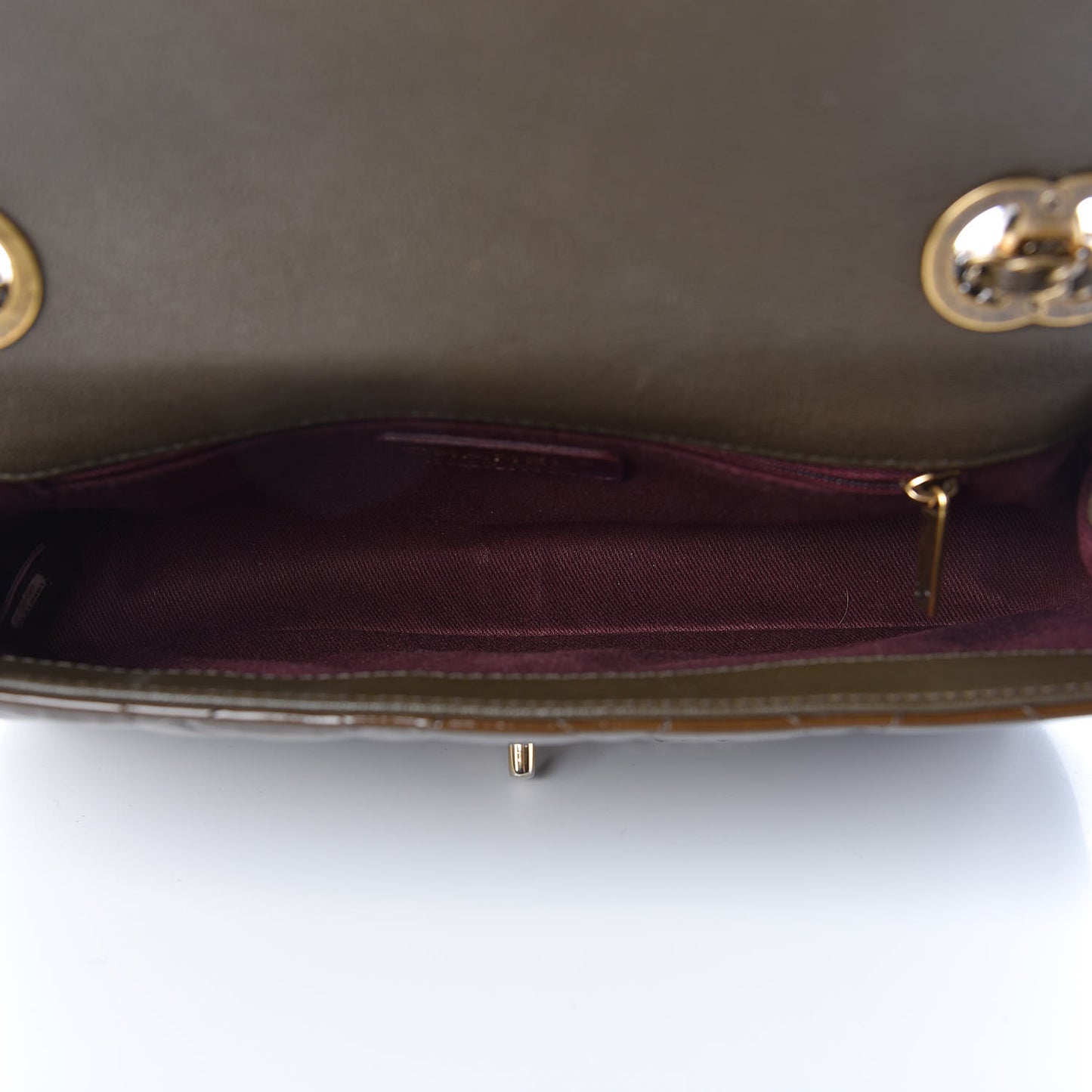 Patent Goatskin Quilted Medium CC Eyelet Flap Khaki