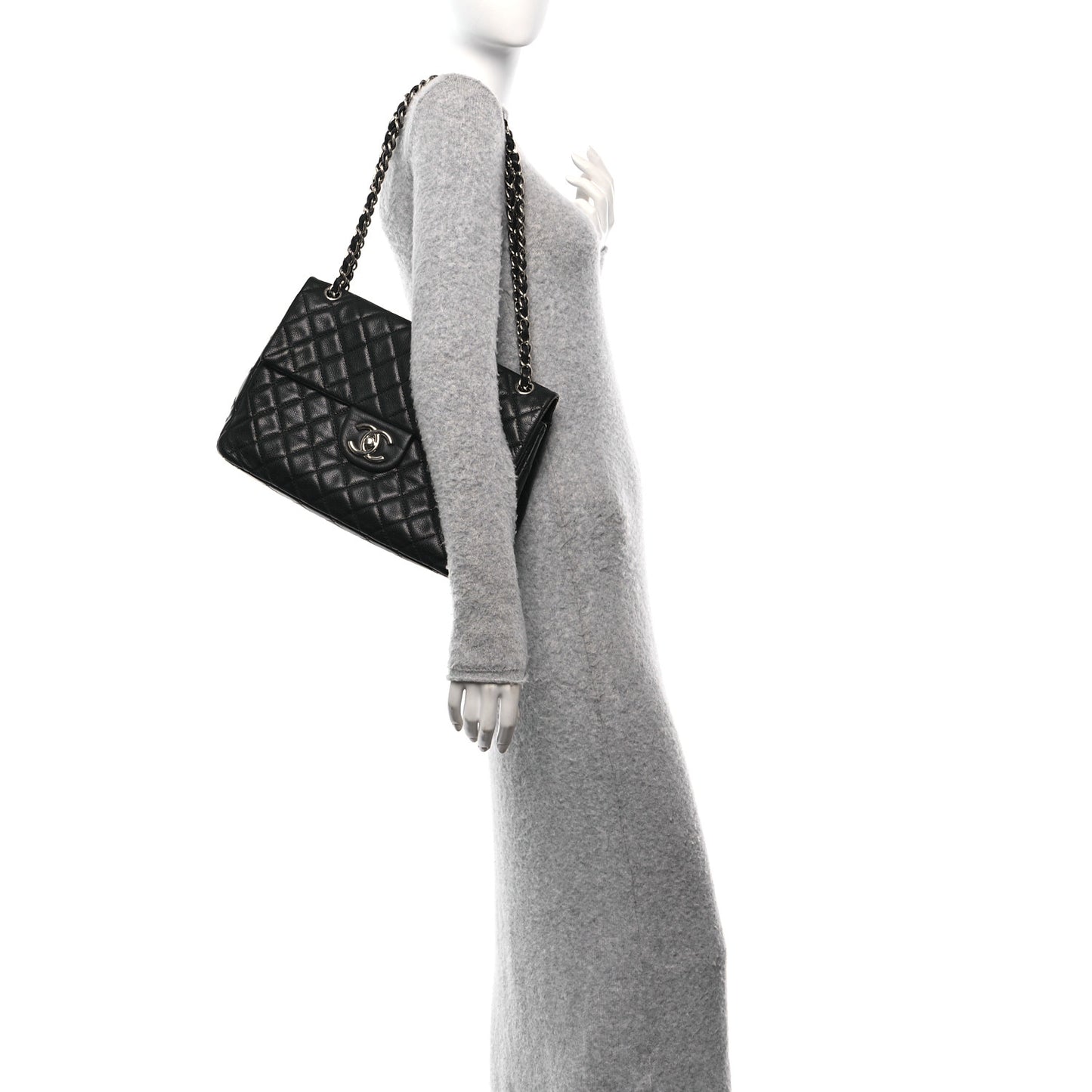 Washed Caviar Quilted Maxi Single Flap Black