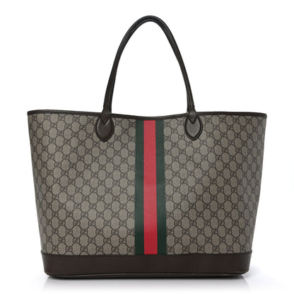 Gucci GG Supreme Monogram Textured Dollar Calfskin Web Large Ophidia Tote Beige Ebony New Acero 3 of 10