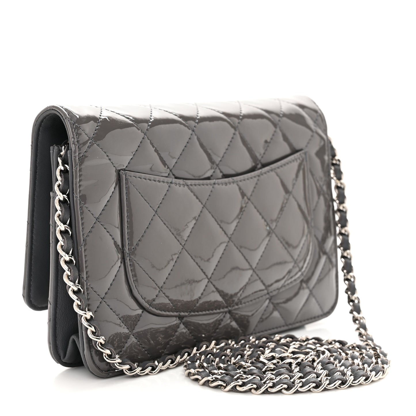 Patent Quilted Wallet On Chain WOC Grey
