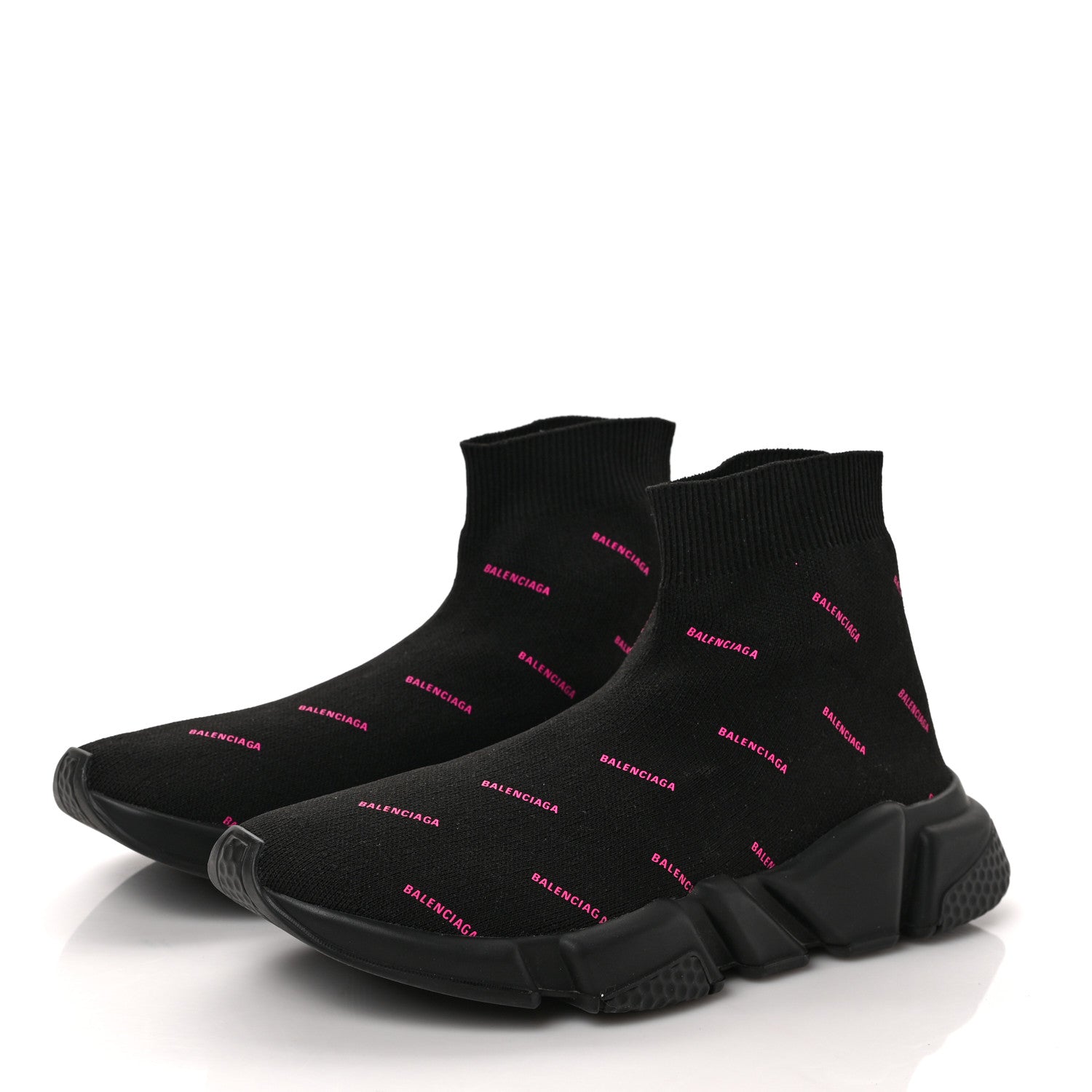 Balenciaga Neoprene Knit Allover Logo Womens Speed Sneakers 39 Black Fuchsia 3 of 8