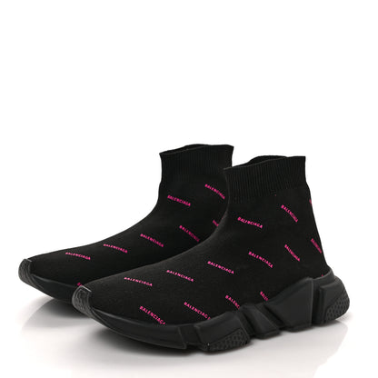 Balenciaga Neoprene Knit Allover Logo Womens Speed Sneakers 39 Black Fuchsia 3 of 8