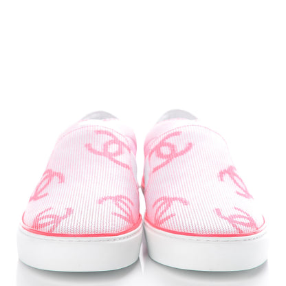 Chanel Embroidered Calfskin Womens CC Sneakers 41 White Fluo Pink 2 of 10