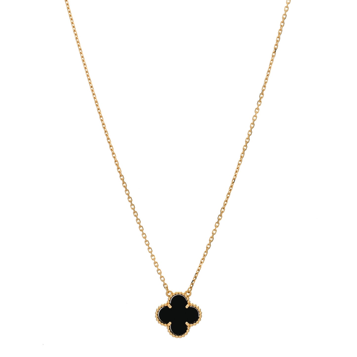 18K Yellow Gold Black Onyx Vintage Alhambra Pendant Necklace