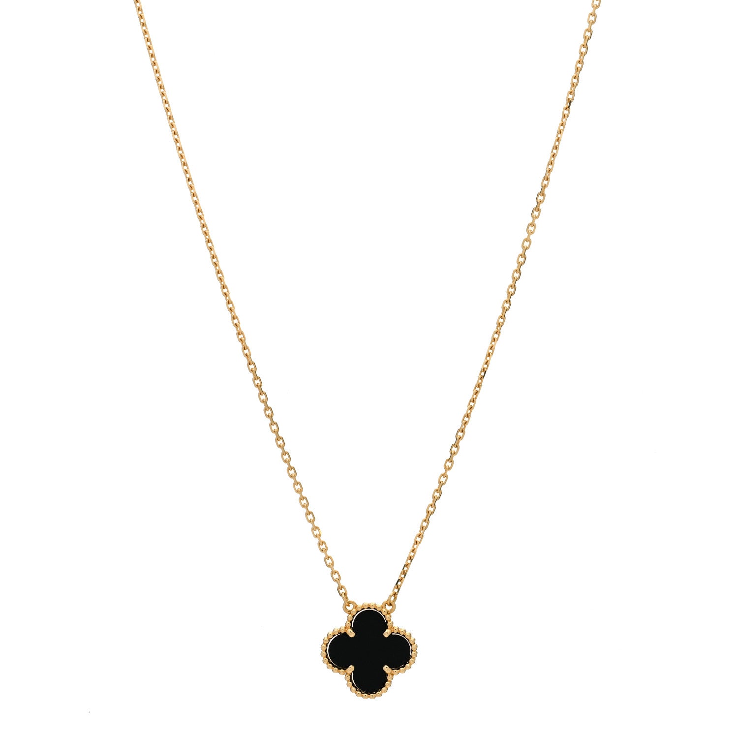 Van Cleef & Arpels 18K Yellow Gold Black Onyx Vintage Alhambra Pendant Necklace 1 of 5