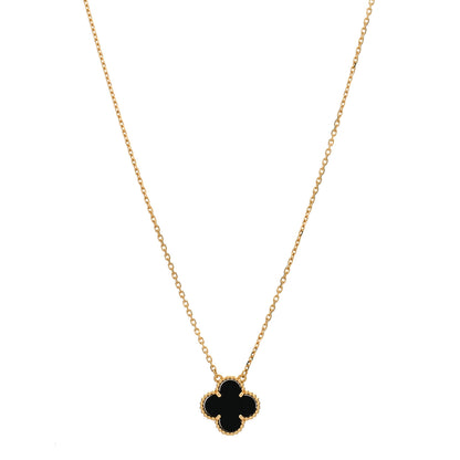 Van Cleef & Arpels 18K Yellow Gold Black Onyx Vintage Alhambra Pendant Necklace 1 of 5