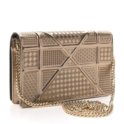 Christian Dior Metallic Patent Micro-Cannage Diorama Wallet on Chain Pouch Gold 3 of 9