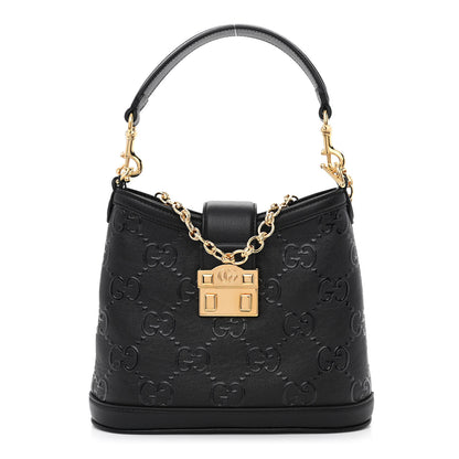 Gucci Wonka Grain Calfskin GG Monogram Debossed Small Padlock Shoulder Bag Black 1 of 10
