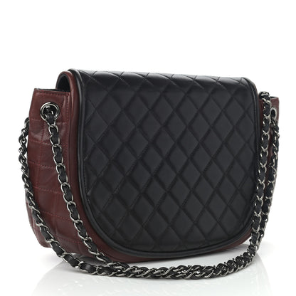 Chanel Lambskin Quilted Large Classic Twist Crescent Flap Black Burgundy 3 of 10