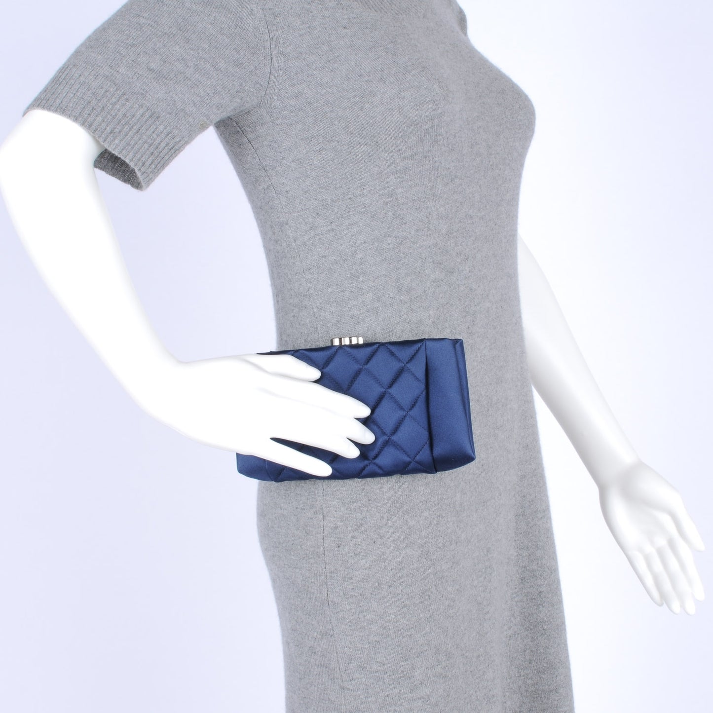 Satin Quilted Clutch Blue