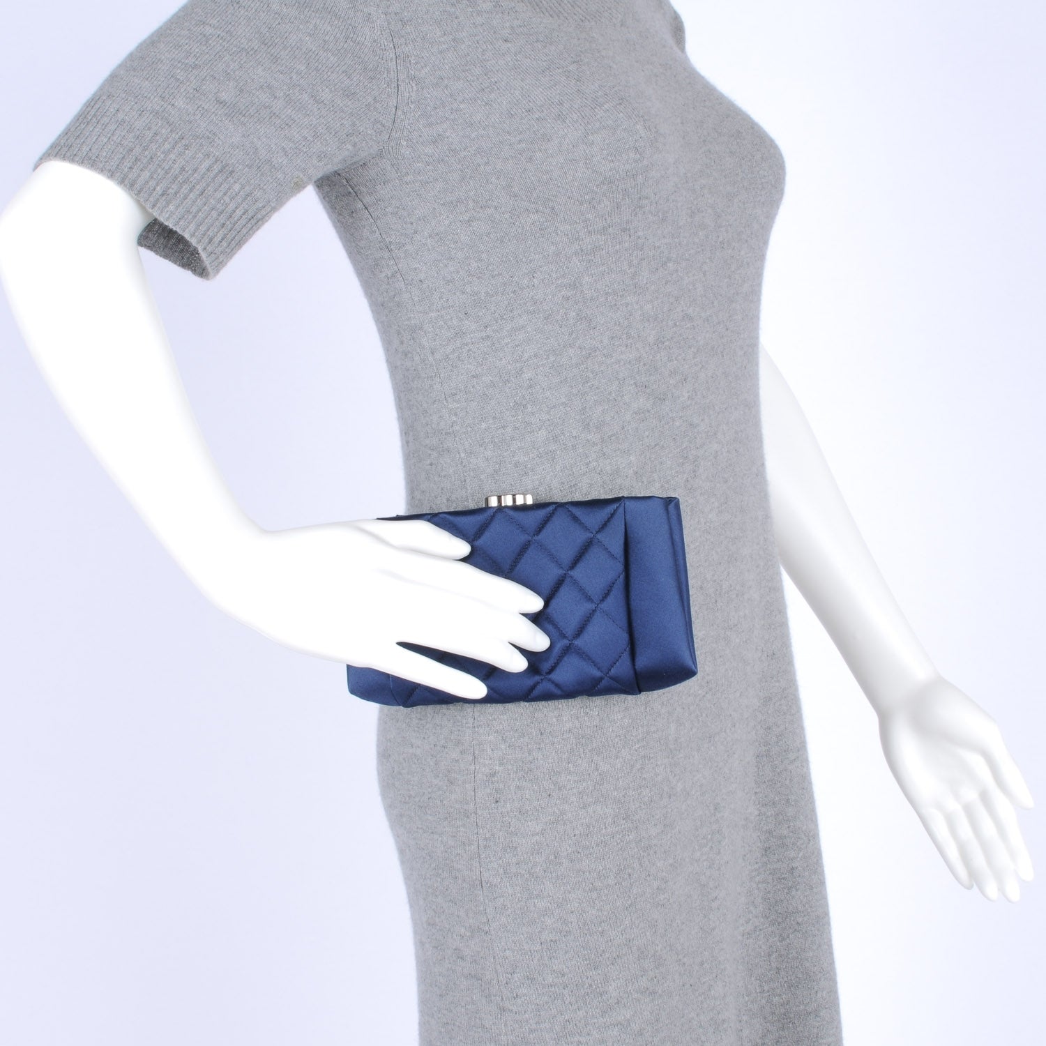 Chanel Satin Quilted Clutch Blue 2 of 8