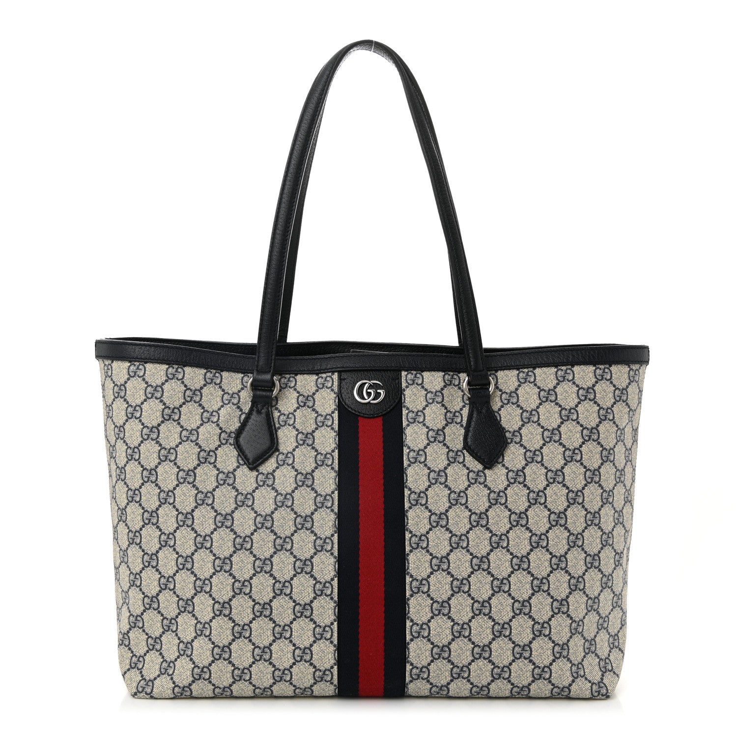 Gucci GG Supreme Monogram Textured Calfskin Web Medium Ophidia Shopping Tote Beige Blue 1 of 10
