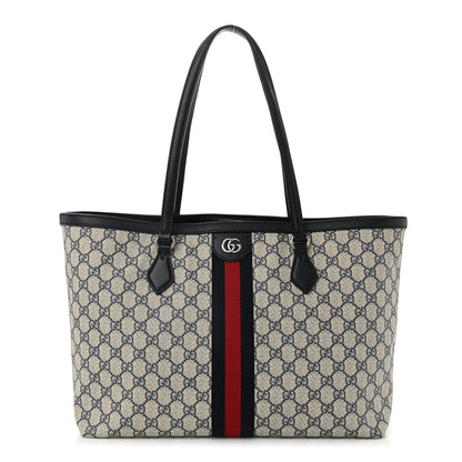 Gucci GG Supreme Monogram Textured Calfskin Web Medium Ophidia Shopping Tote Beige Blue 1 of 10
