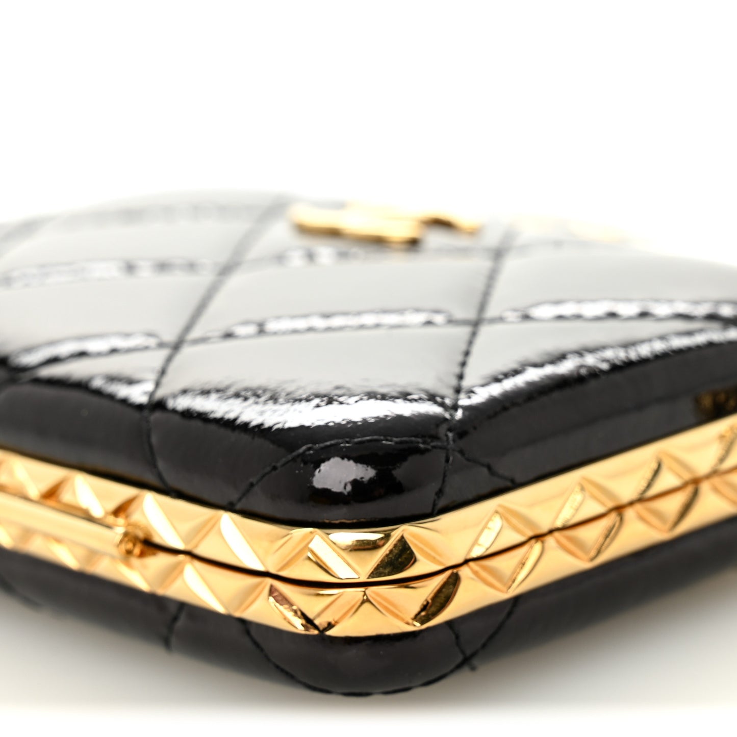 Glazed Goatskin Quilted Small Box With Chain Black