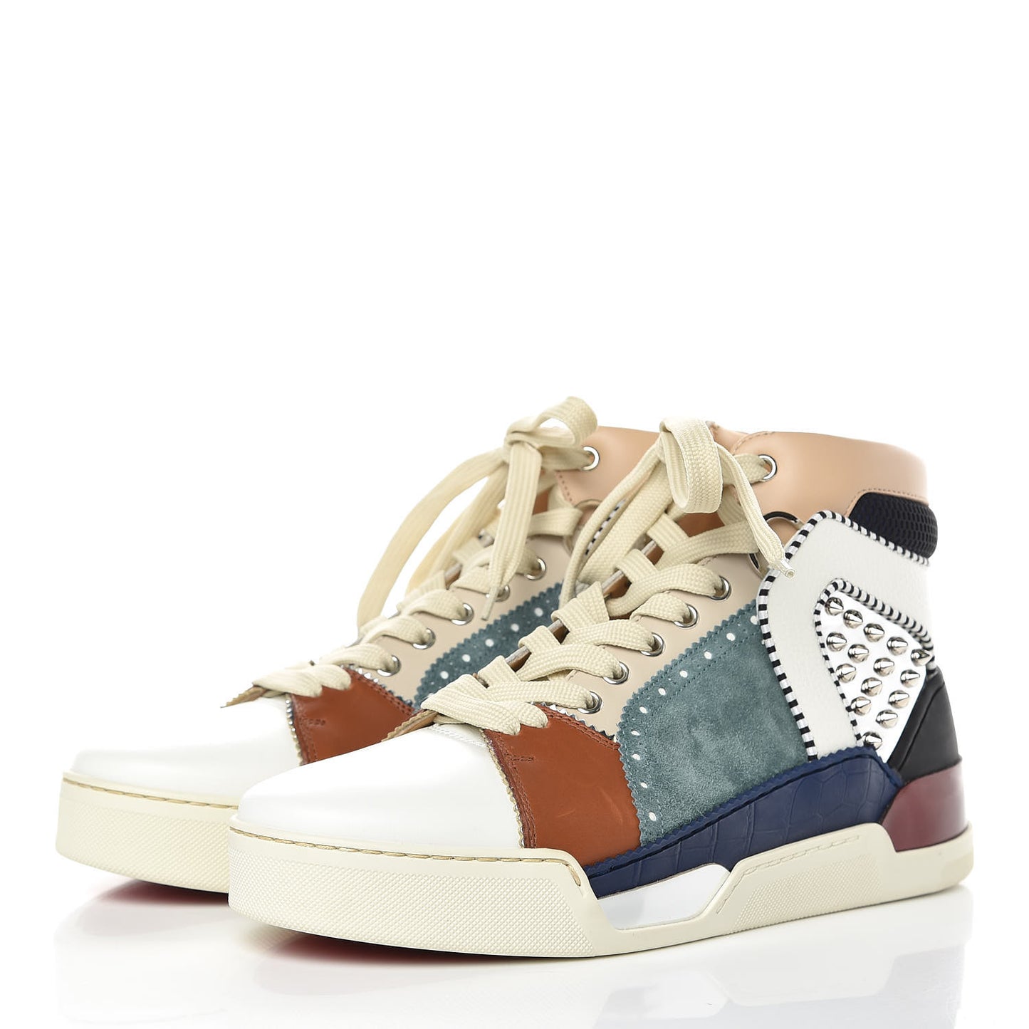 Calfskin Patent Veau Velours Spikes Mens Loubikick Flat Sneakers 41 Multicolor