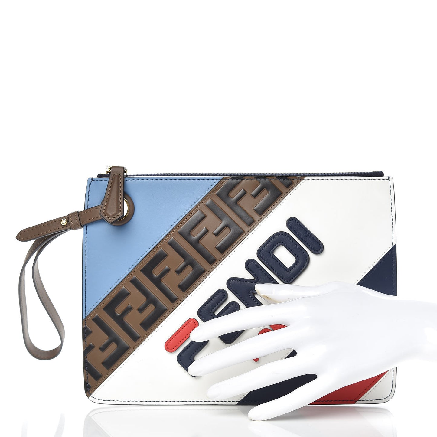 X FILA Vitello Century Mania Bi-Color FF 1974 Embossed Small Flat Clutch Nebula Blueberry Multicolor