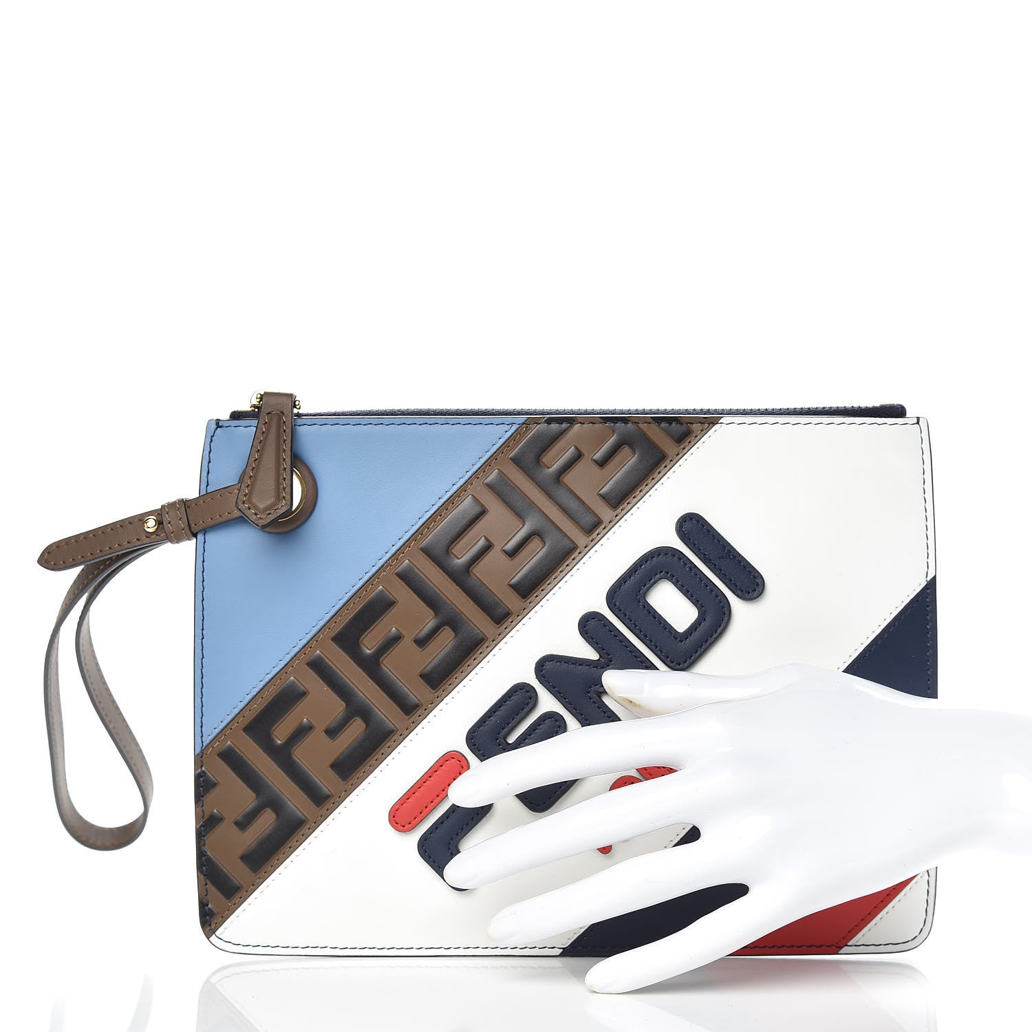 Fendi X FILA Vitello Century Mania Bi-Color FF 1974 Embossed Small Flat Clutch Nebula Blueberry Multicolor 2 of 8