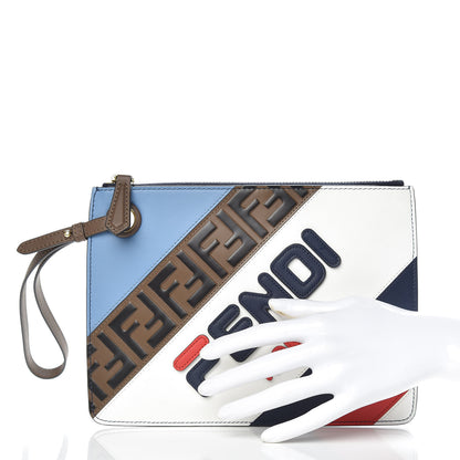 Fendi X FILA Vitello Century Mania Bi-Color FF 1974 Embossed Small Flat Clutch Nebula Blueberry Multicolor 2 of 8