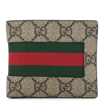 Gucci GG Supreme Monogram Selleria Calfskin Web New Web Bi-Fold Wallet Beige Ebony Cocoa 1 of 8