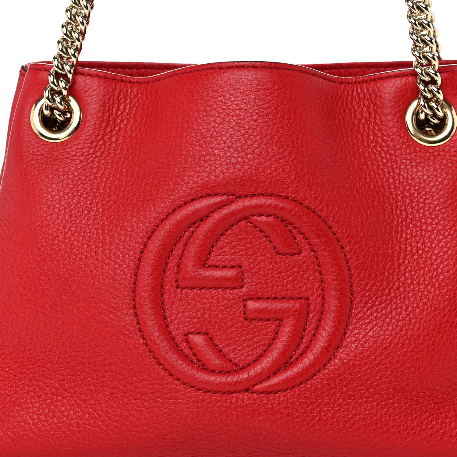 Gucci Pebbled Calfskin Small Soho Chain Shoulder Bag Tabasco Red 9 of 11