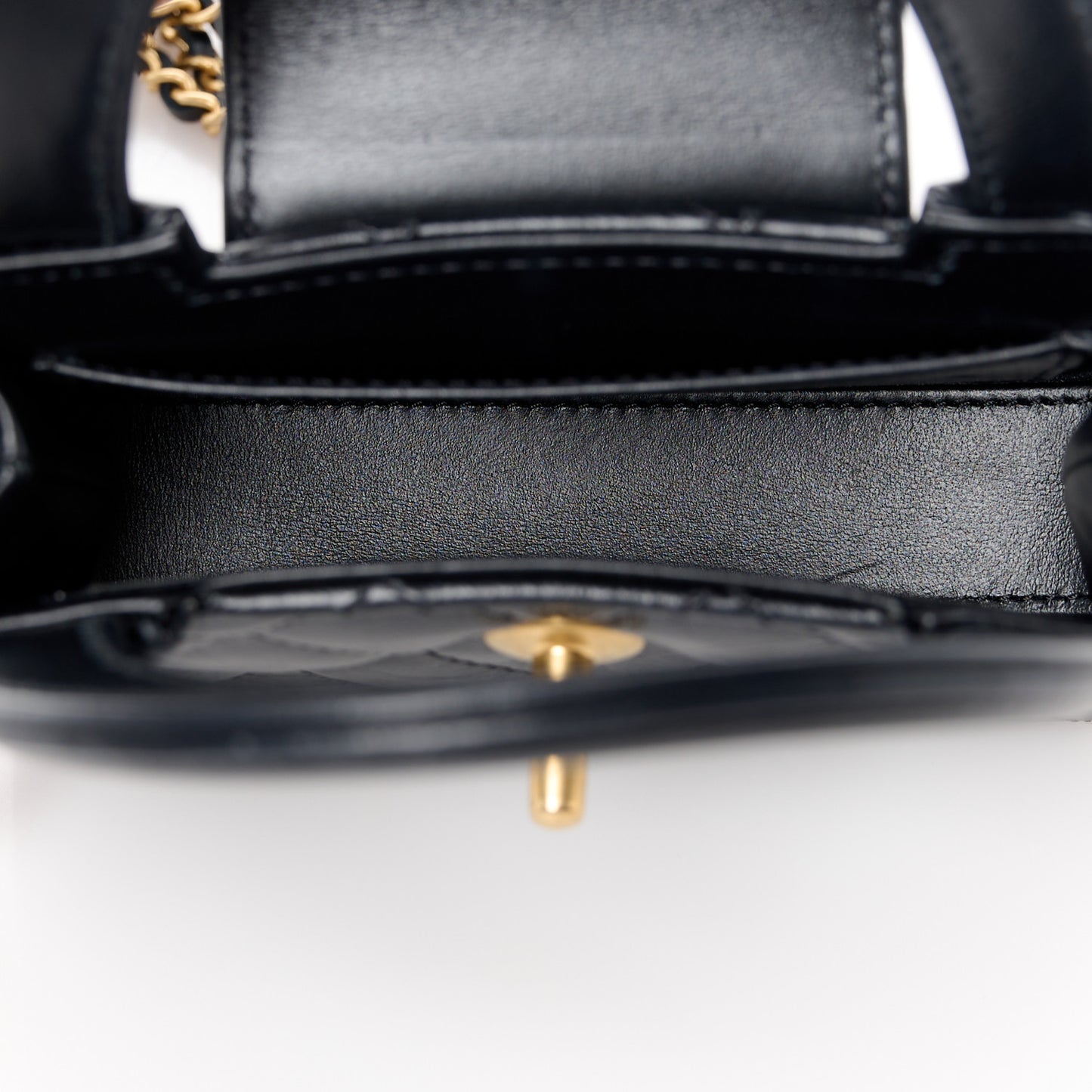 Shiny Aged Calfskin Quilted Mini Nano Kelly Shopper Black