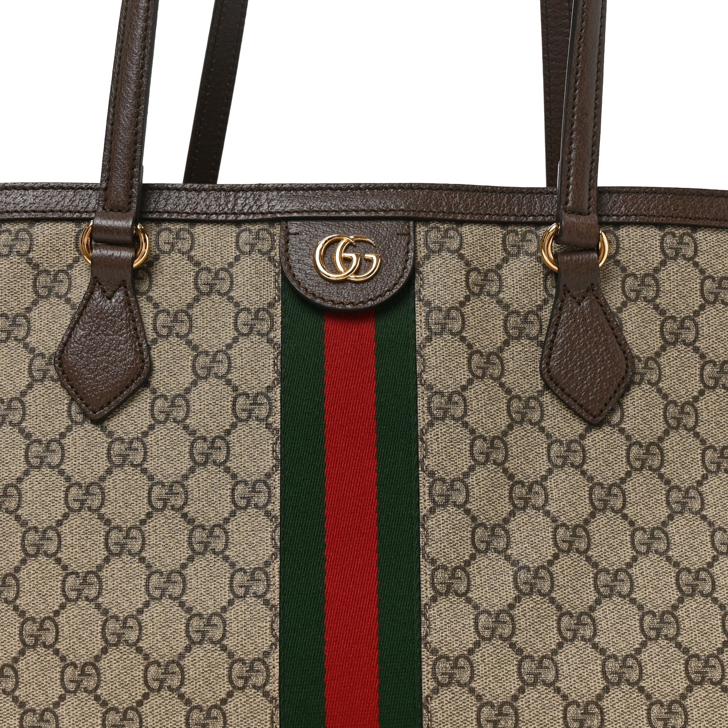 Gucci Supreme Monogram Textured Calfskin Web Medium Ophidia Shopping Tote Beige Ebony New Acero 8 of 10