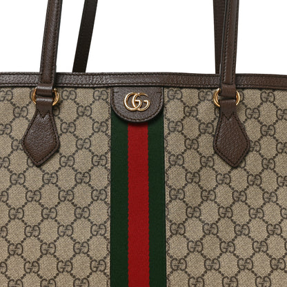 Gucci Supreme Monogram Textured Calfskin Web Medium Ophidia Shopping Tote Beige Ebony New Acero 8 of 10