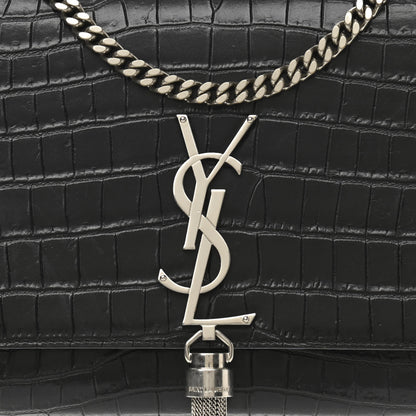 Saint Laurent Calfskin Crocodile Embossed Medium Classic Monogram Kate Tassel Satchel Black 7 of 10
