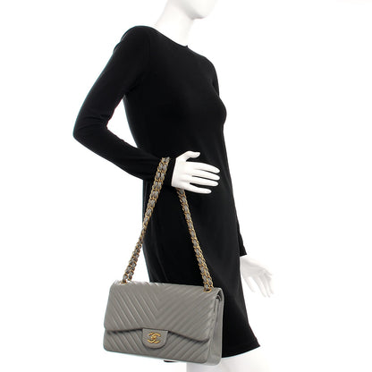 Chanel Lambskin Chevron Quilted Jumbo Double Flap Grey 2 of 7