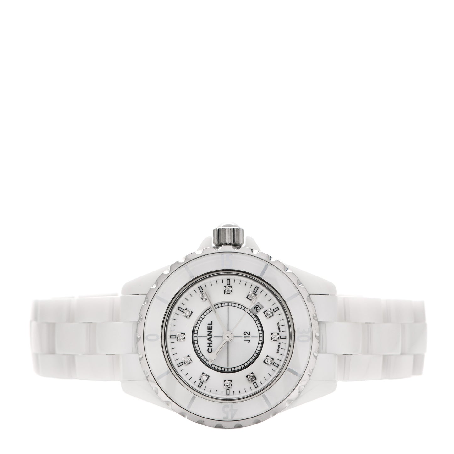Stainless Steel Ceramic Diamond 33mm J12 Quartz Watch White