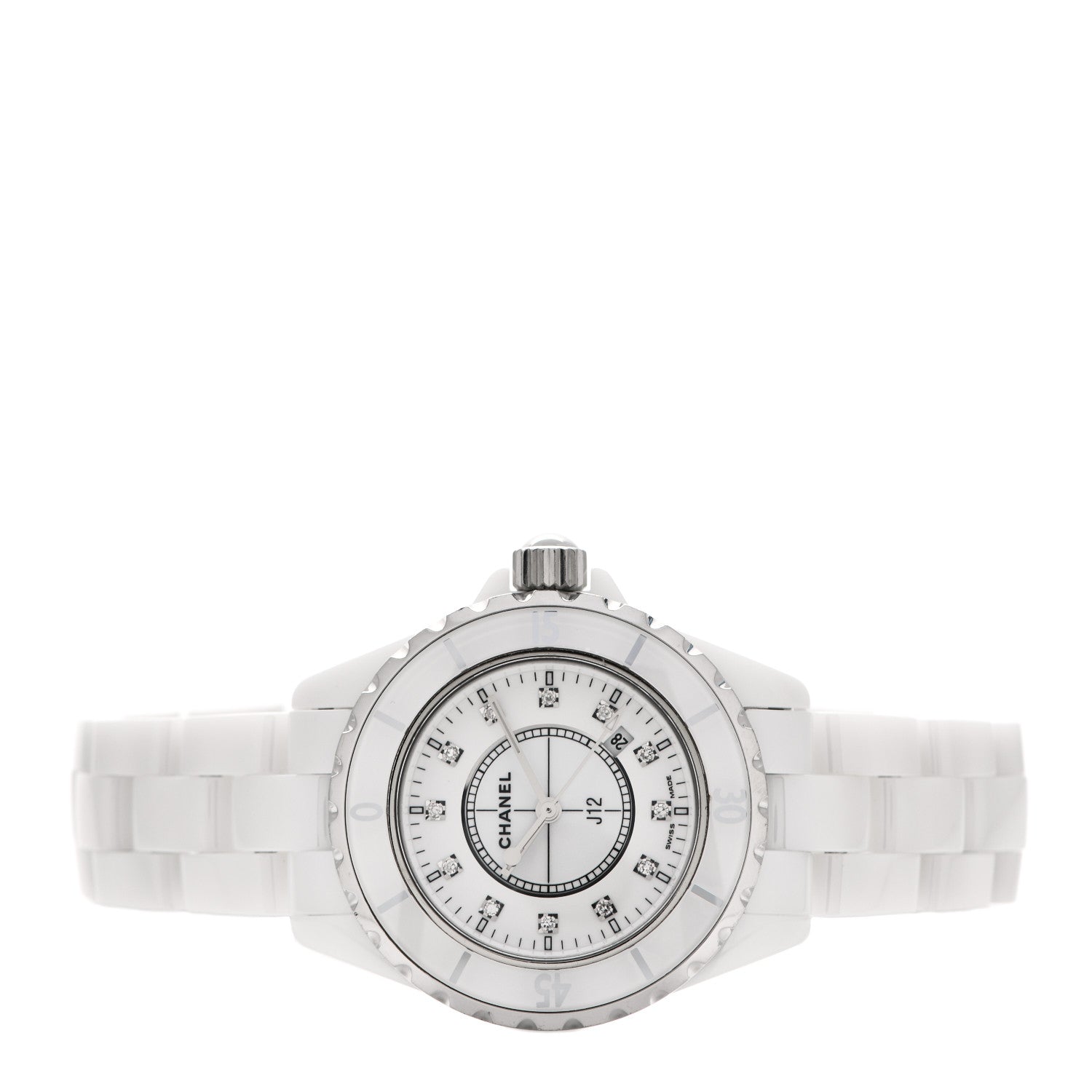 Chanel Stainless Steel Ceramic Diamond 33mm J12 Quartz Watch White 2 of 4