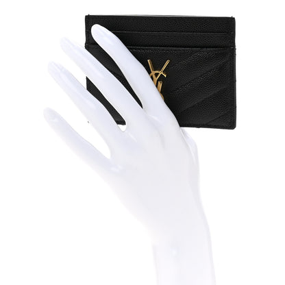 Saint Laurent Grain De Poudre Matelasse Chevron Monogram Credit Card Case Black 2 of 11