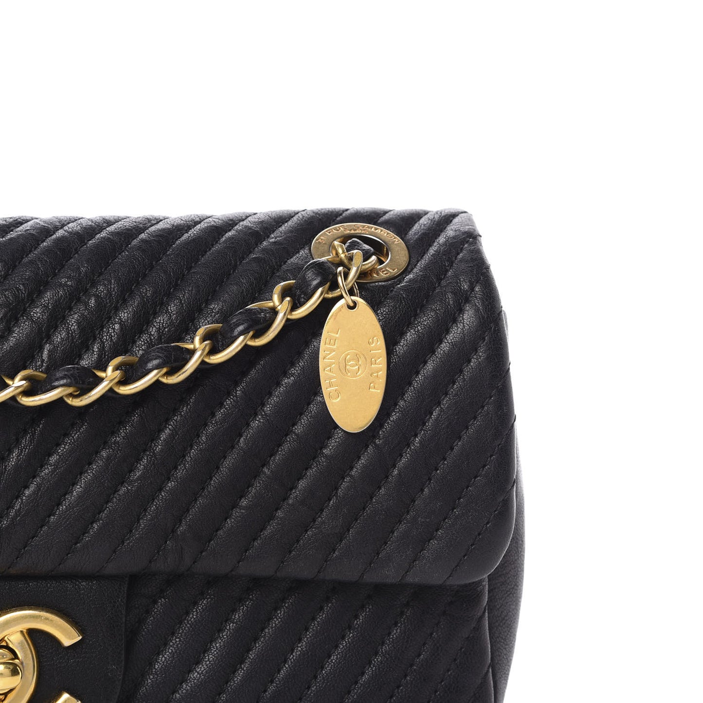 Calfskin Surpique Chevron Small Flap Black