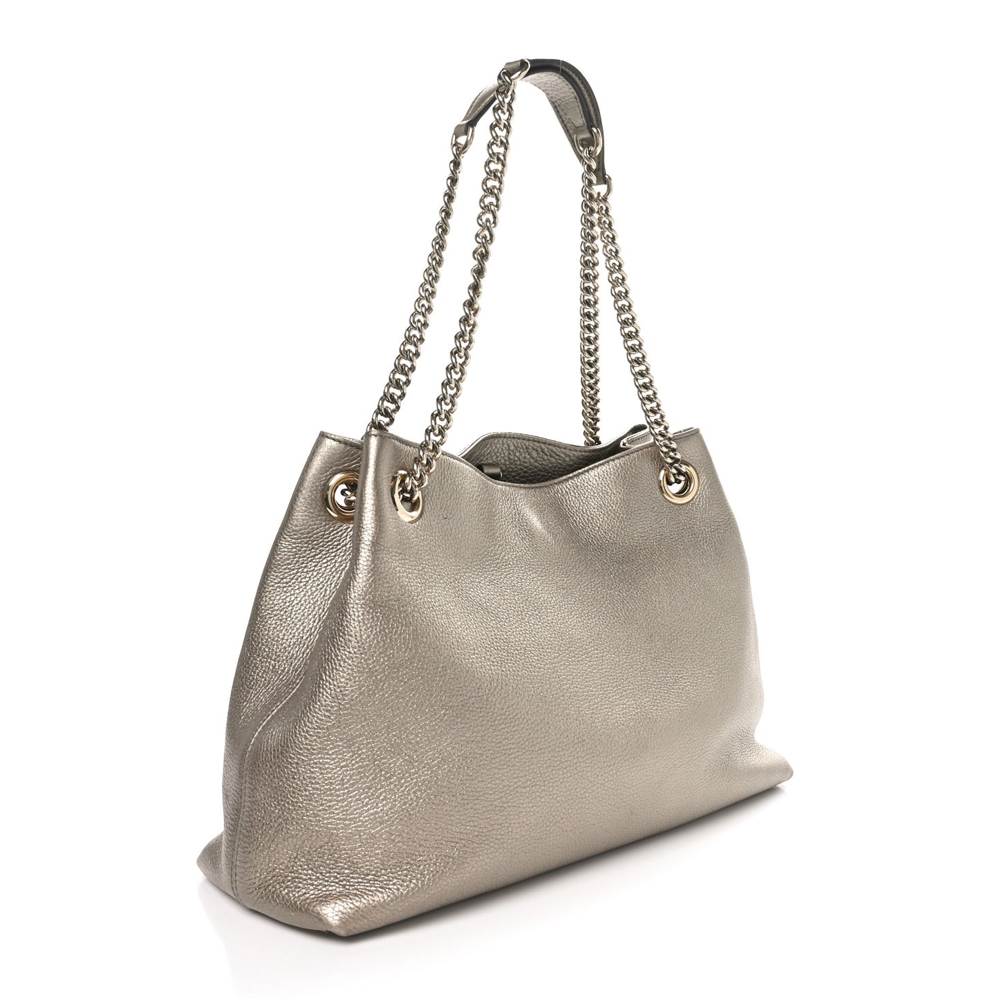 Metallic Pebbled Calfskin Medium Soho Chain Shoulder Bag Golden Beige