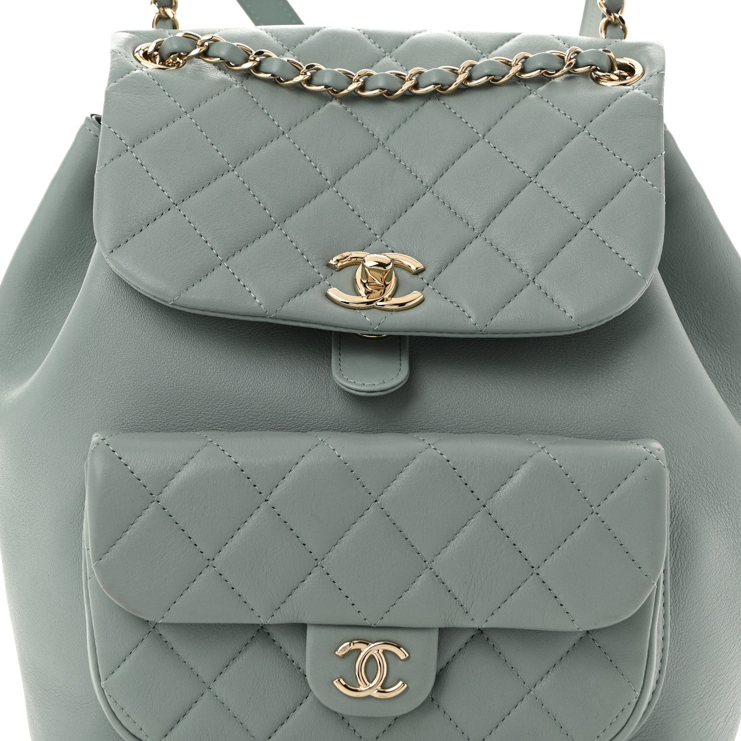 Chanel Lambskin Quilted Large Duma Drawstring Backpack Grey 8 of 10