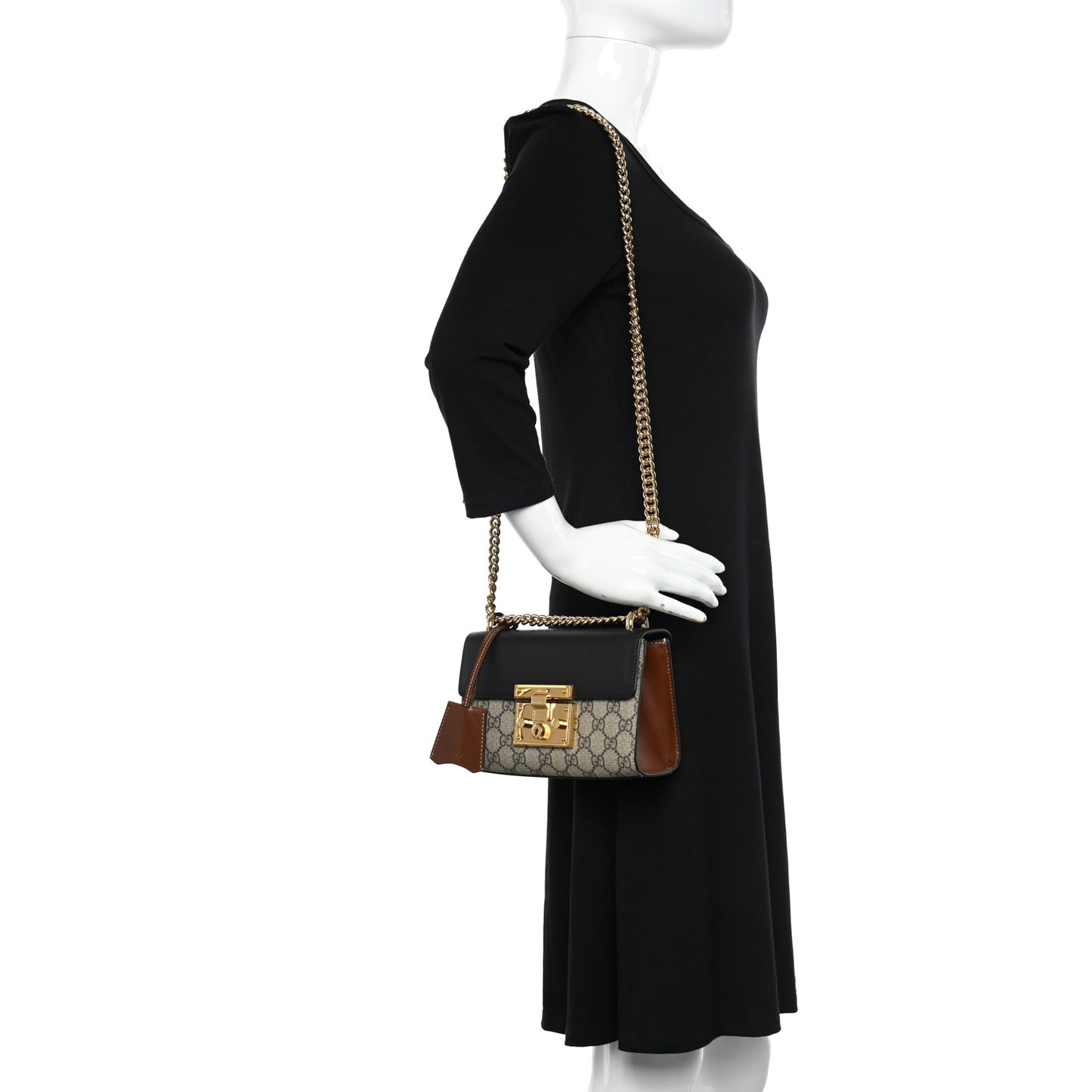 GG Supreme Monogram Calfskin Small Padlock Shoulder Bag Beige Black Cuir