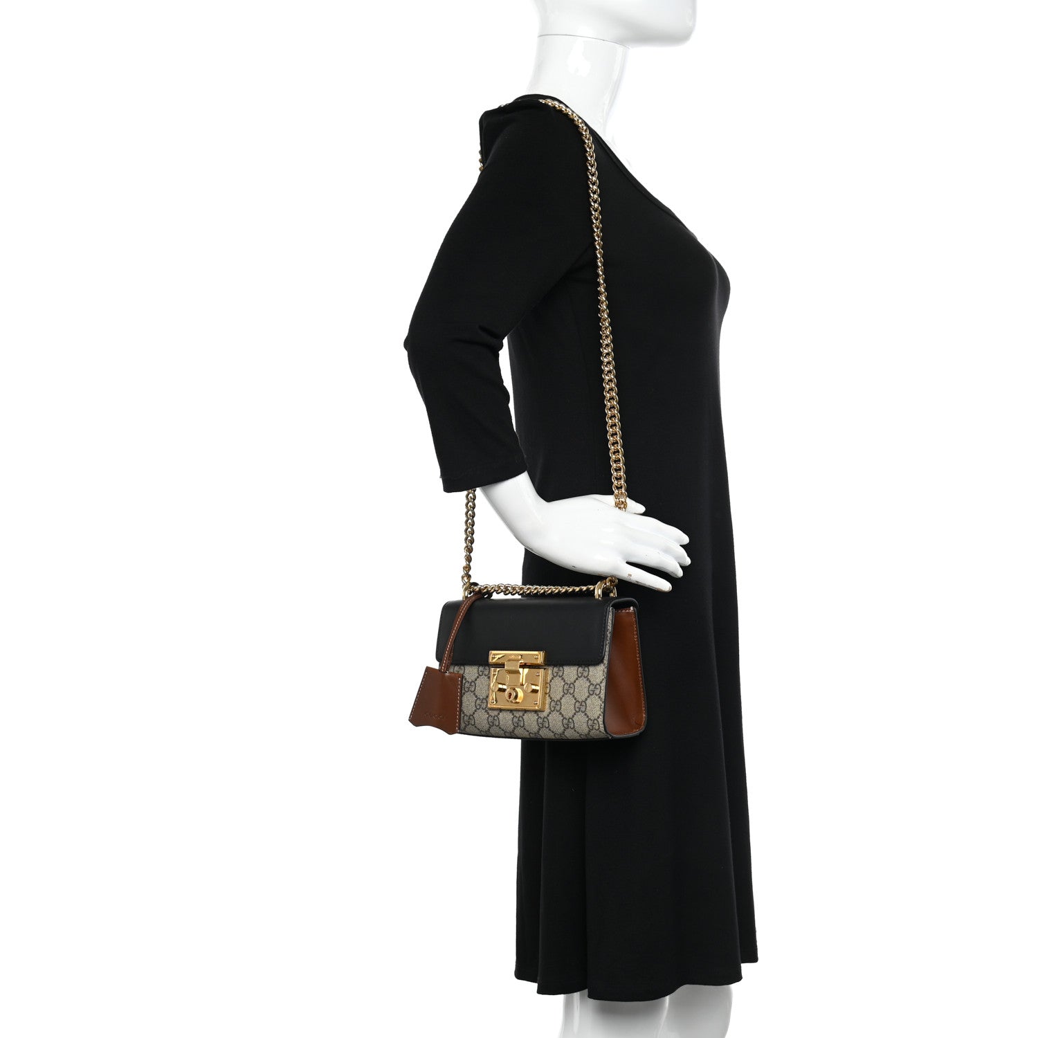 Gucci GG Supreme Monogram Calfskin Small Padlock Shoulder Bag Beige Black Cuir 2 of 15